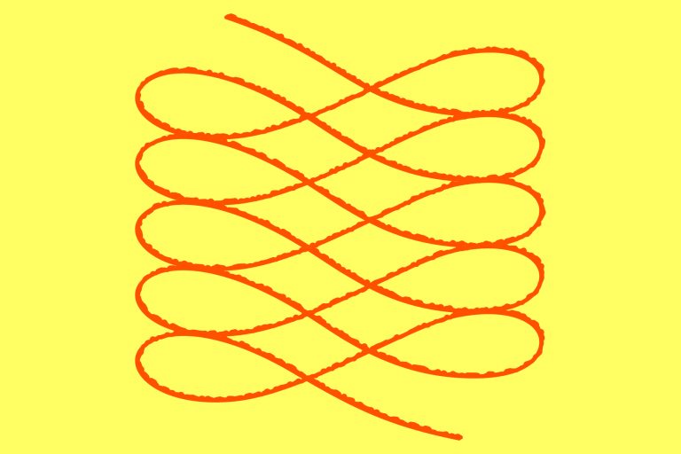 A graphic shape in red on a yellow background