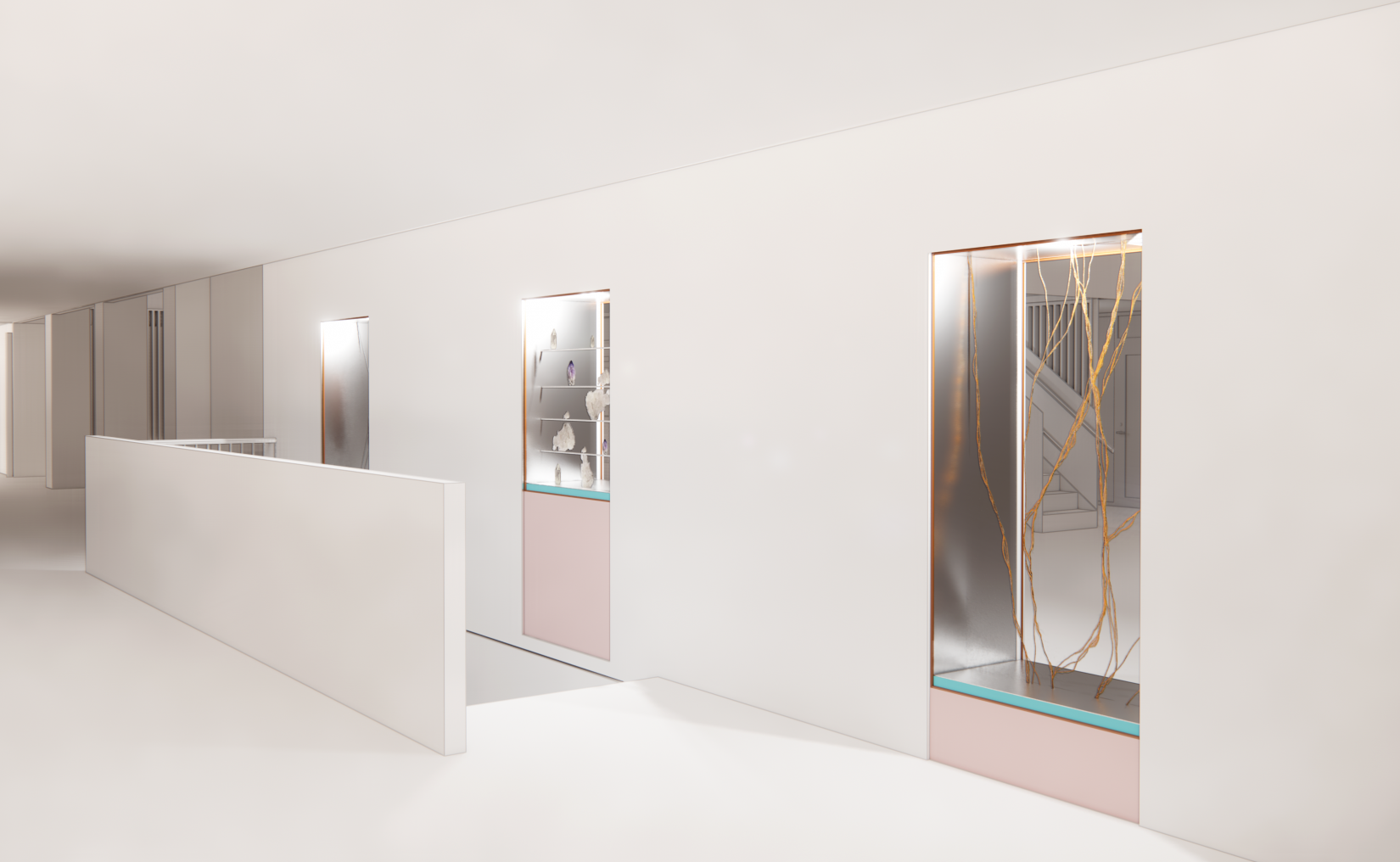 Three cabinets integrated into the wall