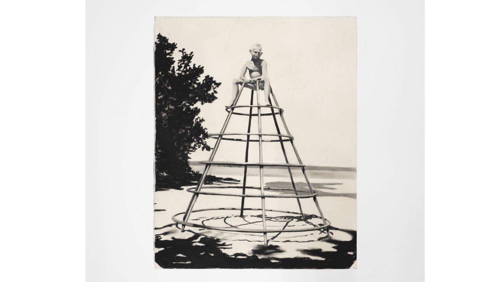 En tavla som avbildar ett barn på stranden 