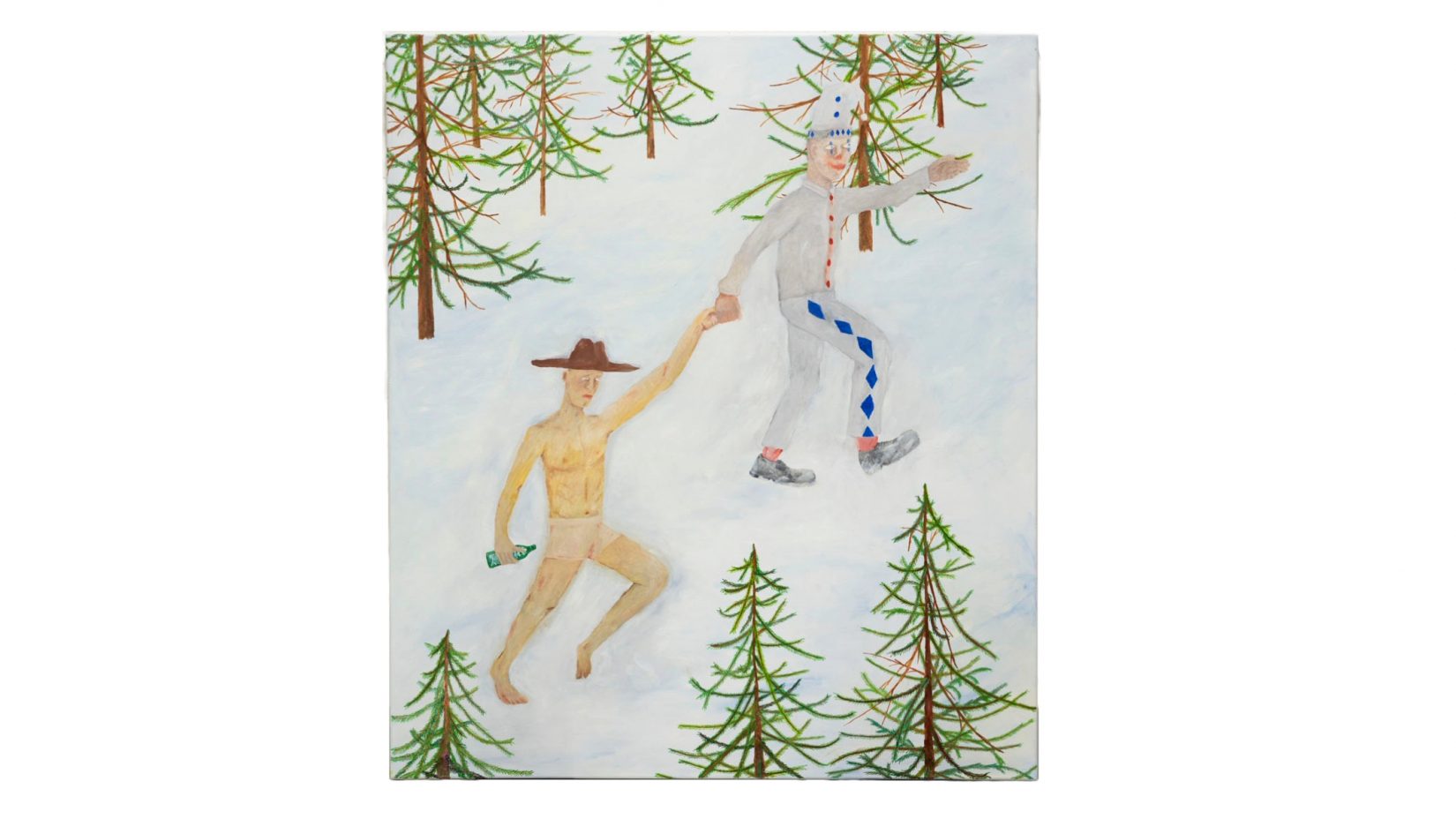 En tavla som avbildar en man och en clown